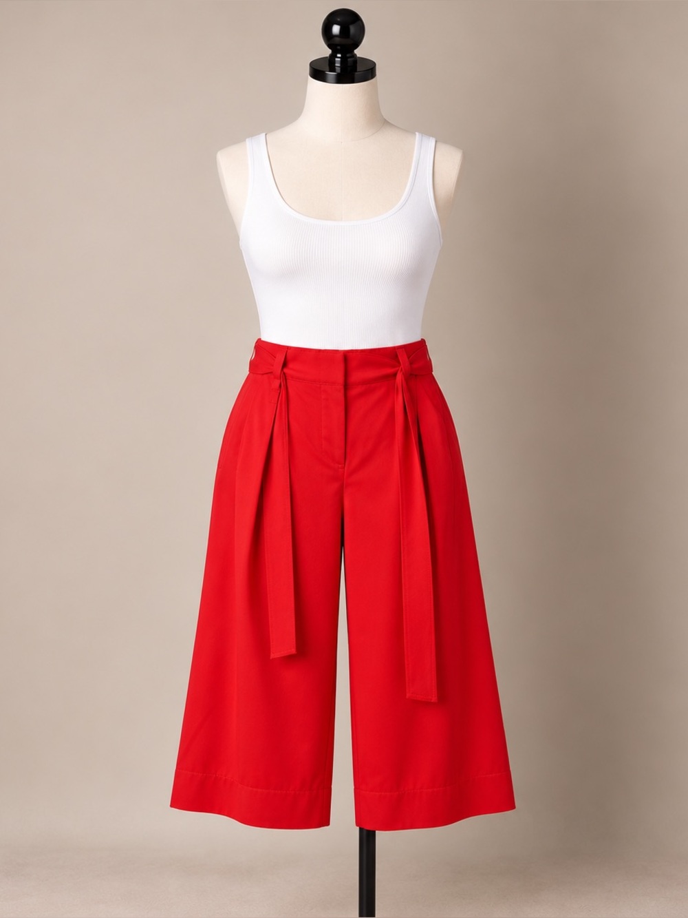 Nine West Red Wide Leg Cropped Pants Size 6 High Rise Tie Waist